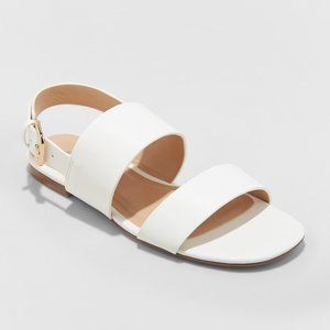 NEW! WIDE WIDTH Sabrina White Buckle Slide Sandals
